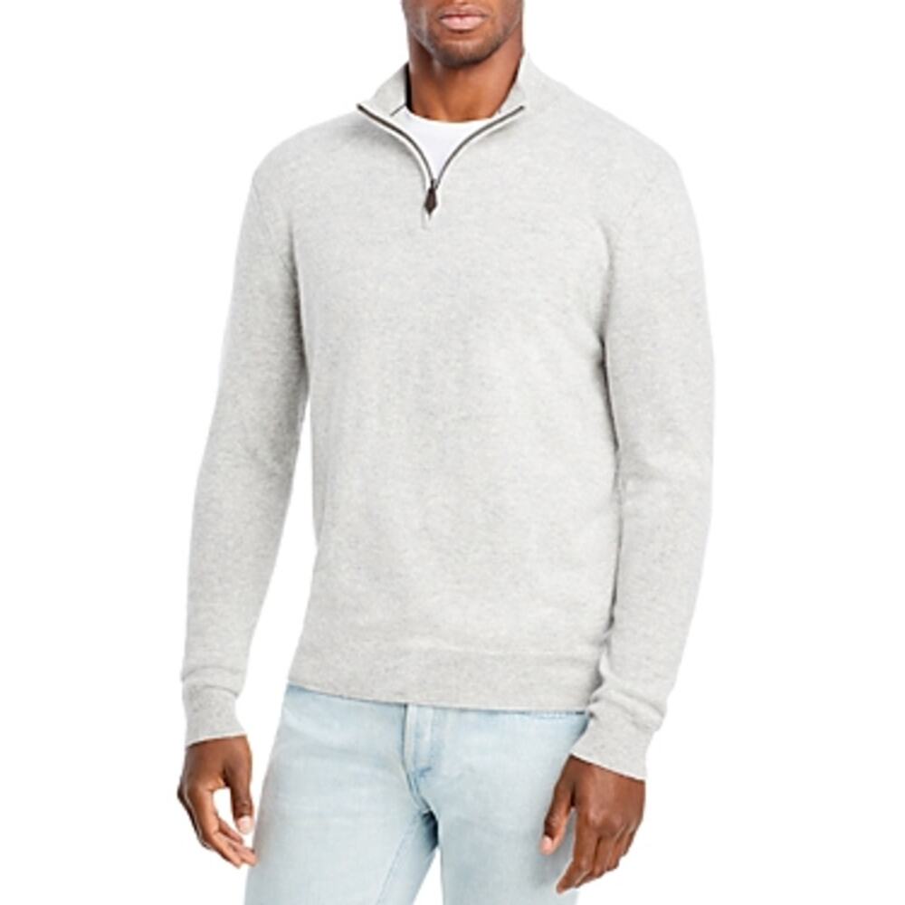 NWT! The Men's Store Bloomingdale's Cashmere Half-Zip Sweater‎ DOVE GREY LARGE